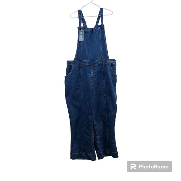Modcloth Dark Wash Denim Knotted strap WideLegCropped Overalls EUG worn once - Picture 12 of 12
